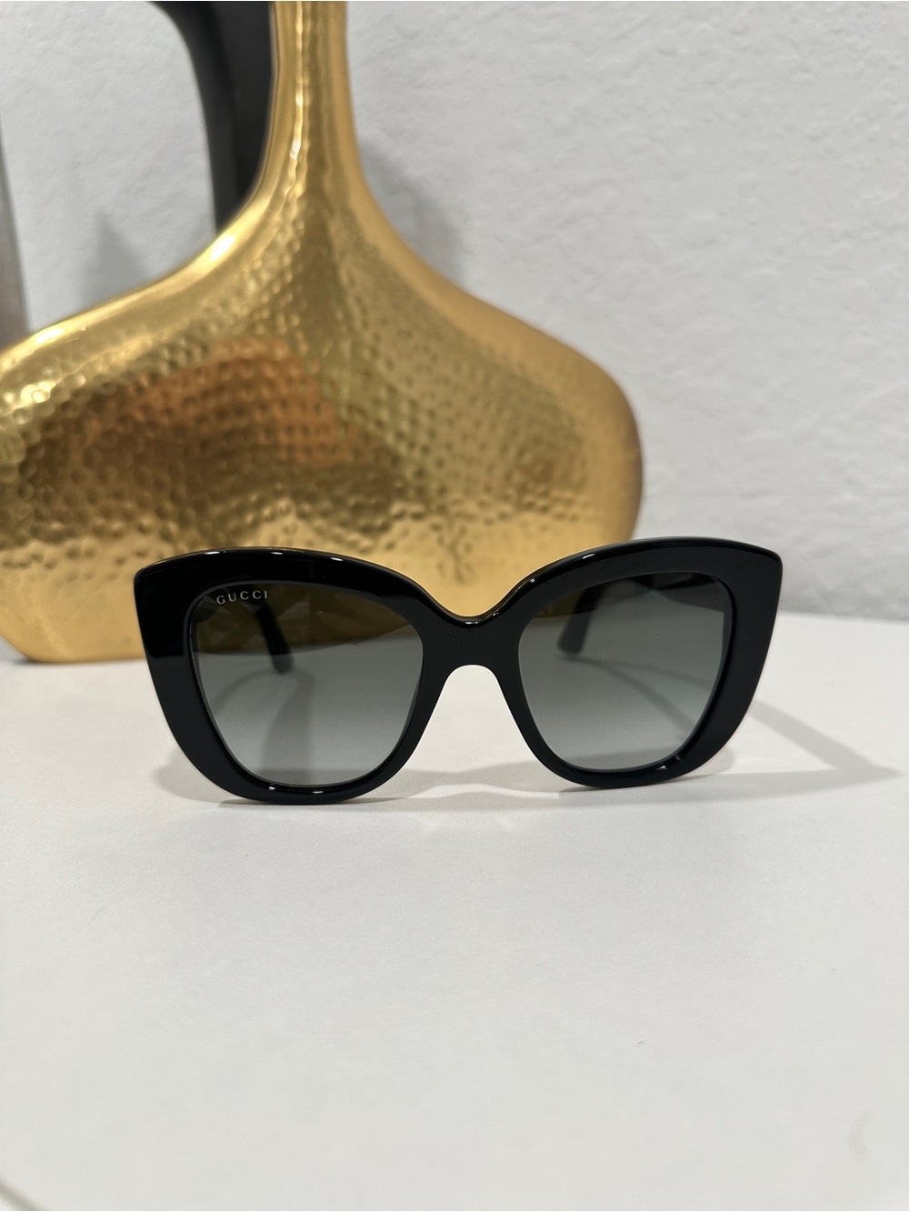 Gucci Black GG0327S Sunglasses with Gold GG Accents - Picture 4 of 11